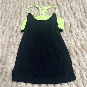 Alo Yoga Black Racerback Tank with Neon Green Built-In Bra Athletic Size Large